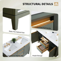 Vanity Art 54-Inch Bathroom Vanity: Double Sink, Ceramic Top, Soft-Closing Doors & Drawers, Solid Wood Frame - CVH54D