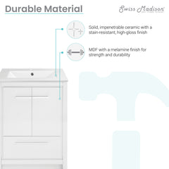 Swiss Madison Virage 24 in. White Bathroom Vanity With Ceramic Sink Top - SM-BV730W - The Home Selection