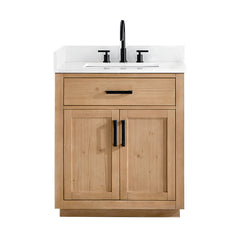 Altair Gavino 30" Single Bathroom Vanity in Light Brown with Grain White Engineered Stone Countertop - Without Mirror