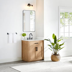 Altair Gavino 30" Single Bathroom Vanity in Light Brown with Grain White Engineered Stone Countertop