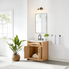 Altair Gavino 30" Single Bathroom Vanity in Light Brown with Grain White Engineered Stone Countertop