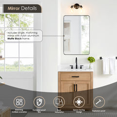 Altair Gavino 30" Single Bathroom Vanity in Light Brown with Grain White Engineered Stone Countertop