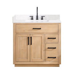 Altair Gavino 36" Single Bathroom Vanity with Grain White Engineered Stone Countertop - Light Brown, Without Mirror
