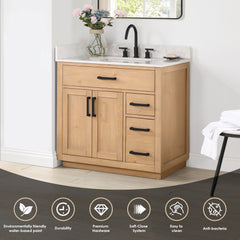 Altair Gavino 36" Single Bathroom Vanity with Grain White Engineered Stone Countertop