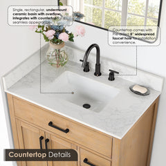 Altair Gavino 36" Single Bathroom Vanity with Grain White Engineered Stone Countertop