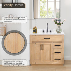 Altair Gavino 36" Single Bathroom Vanity with Grain White Engineered Stone Countertop