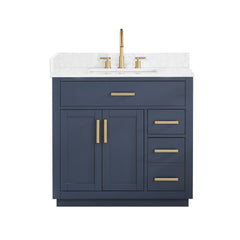 Altair Gavino 36" Single Bathroom Vanity with Grain White Engineered Stone Countertop - Royal Blue, Without Mirror