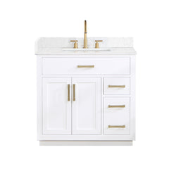 Altair Gavino 36" Single Bathroom Vanity with Grain White Engineered Stone Countertop - White, Without Mirror