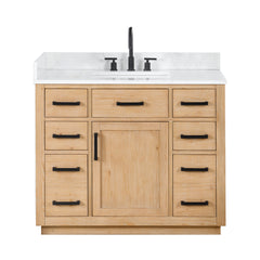 Altair Gavino 42" Single Bathroom Vanity with Grain White Engineered Stone Countertop - Light Brown, Without Mirror