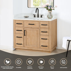 Altair Gavino 42" Single Bathroom Vanity with Grain White Engineered Stone Countertop