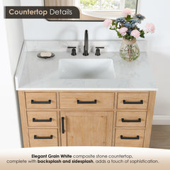 Altair Gavino 42" Single Bathroom Vanity with Grain White Engineered Stone Countertop