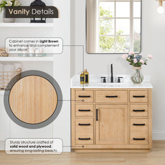 Altair Gavino 42" Single Bathroom Vanity with Grain White Engineered Stone Countertop