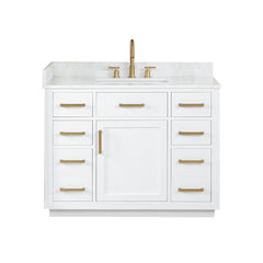 Altair Gavino 42" Single Bathroom Vanity with Grain White Engineered Stone Countertop - White, Without Mirror