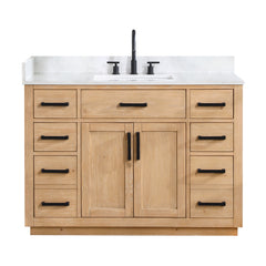 Altair Gavino 48" Single Bathroom Vanity with Grain White Engineered Stone Countertop - Light Brown, Without Mirror