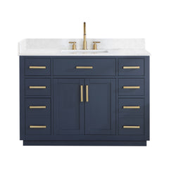 Altair Gavino 48" Single Bathroom Vanity with Grain White Engineered Stone Countertop - Royal Blue, Without Mirror