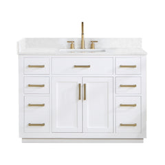 Altair Gavino 48" Single Bathroom Vanity with Grain White Engineered Stone Countertop - White, Without Mirror