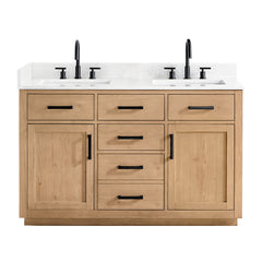 Altair Gavino 54" Double Bathroom Vanity with Grain White Engineered Stone Countertop - Light Brown, Without Mirror
