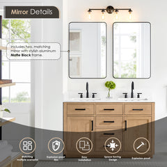 Altair Gavino 54" Double Bathroom Vanity with Grain White Engineered Stone Countertop