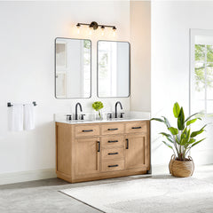 Altair Gavino 54" Double Bathroom Vanity with Grain White Engineered Stone Countertop