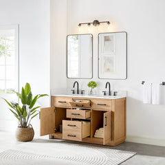 Altair Gavino 54" Double Bathroom Vanity with Grain White Engineered Stone Countertop