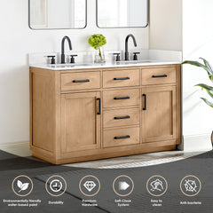 Altair Gavino 54" Double Bathroom Vanity with Grain White Engineered Stone Countertop