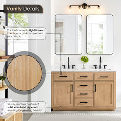 Altair Gavino 54" Double Bathroom Vanity with Grain White Engineered Stone Countertop