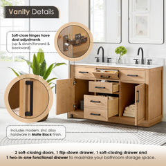 Altair Gavino 54" Double Bathroom Vanity with Grain White Engineered Stone Countertop