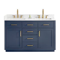 Altair Gavino 54" Double Bathroom Vanity with Grain White Engineered Stone Countertop - Royal Blue, Without Mirror
