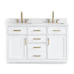 Altair Gavino 54" Double Bathroom Vanity with Grain White Engineered Stone Countertop - White, Without Mirror