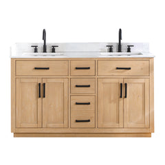 Altair Gavino 60" Double Bathroom Vanity with Grain White Engineered Stone Countertop - Light Brown, Without Mirror