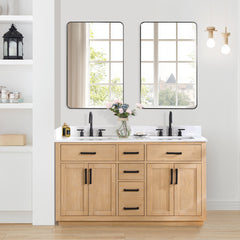 Altair Gavino 60" Double Bathroom Vanity with Grain White Engineered Stone Countertop