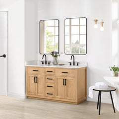 Altair Gavino 60" Double Bathroom Vanity with Grain White Engineered Stone Countertop