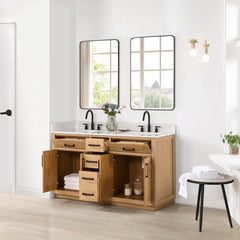 Altair Gavino 60" Double Bathroom Vanity with Grain White Engineered Stone Countertop