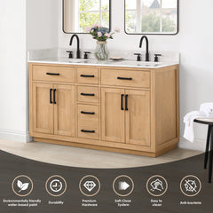 Altair Gavino 60" Double Bathroom Vanity with Grain White Engineered Stone Countertop