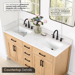 Altair Gavino 60" Double Bathroom Vanity with Grain White Engineered Stone Countertop