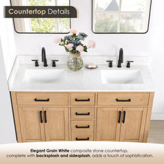 Altair Gavino 60" Double Bathroom Vanity with Grain White Engineered Stone Countertop