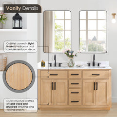 Altair Gavino 60" Double Bathroom Vanity with Grain White Engineered Stone Countertop