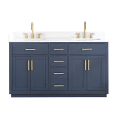 Altair Gavino 60" Double Bathroom Vanity with Grain White Engineered Stone Countertop - Royal Blue, Without Mirror