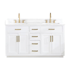 Altair Gavino 60" Double Bathroom Vanity with Grain White Engineered Stone Countertop - White, Without Mirror