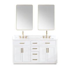 Altair Gavino 60" Double Bathroom Vanity with Grain White Engineered Stone Countertop - White