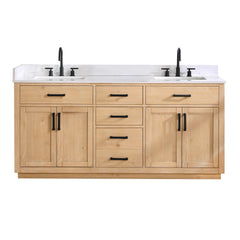 Altair Gavino 72" Double Bathroom Vanity with Grain White Engineered Stone Countertop - Light Brown, Without Mirror