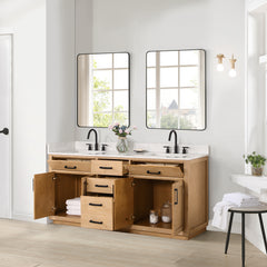 Altair Gavino 72" Double Bathroom Vanity with Grain White Engineered Stone Countertop