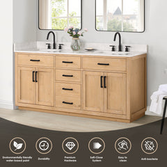 Altair Gavino 72" Double Bathroom Vanity with Grain White Engineered Stone Countertop