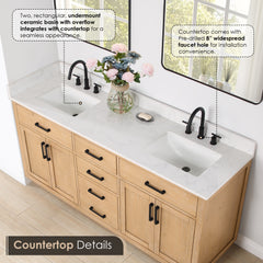 Altair Gavino 72" Double Bathroom Vanity with Grain White Engineered Stone Countertop