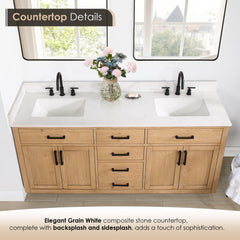 Altair Gavino 72" Double Bathroom Vanity with Grain White Engineered Stone Countertop