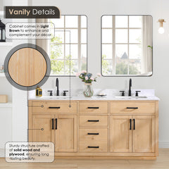 Altair Gavino 72" Double Bathroom Vanity with Grain White Engineered Stone Countertop