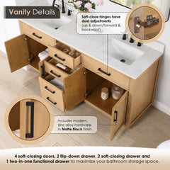 Altair Gavino 72" Double Bathroom Vanity with Grain White Engineered Stone Countertop