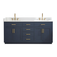 Altair Gavino 72" Double Bathroom Vanity with Grain White Engineered Stone Countertop - Royal Blue, Without Mirror