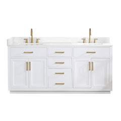 Altair Gavino 72" Double Bathroom Vanity with Grain White Engineered Stone Countertop - White, Without Mirror