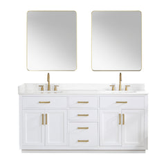 Altair Gavino 72" Double Bathroom Vanity with Grain White Engineered Stone Countertop - White